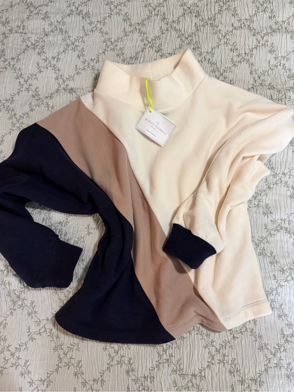 Dudley Stephens Cream, Taupe & Navy Colorblock Funnel Neck Fleece Sweater